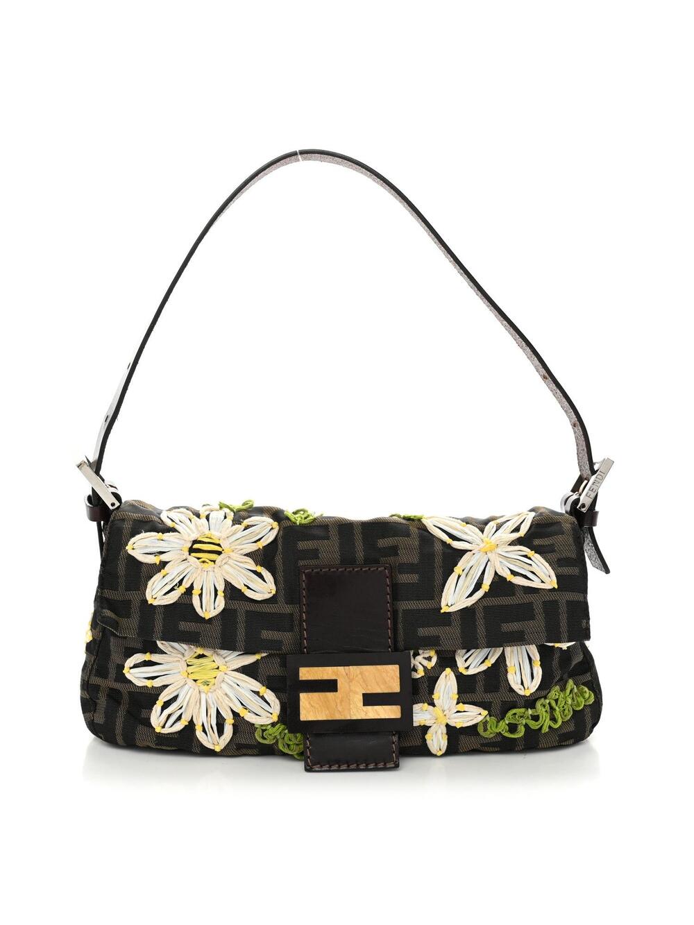 Fendi Zucca Floral Embroidered Baguette #363753F22B